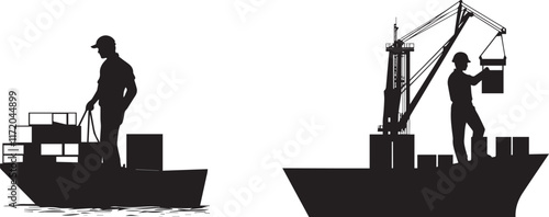 Silhouette of a dock worker unloading cargo vector silhouette