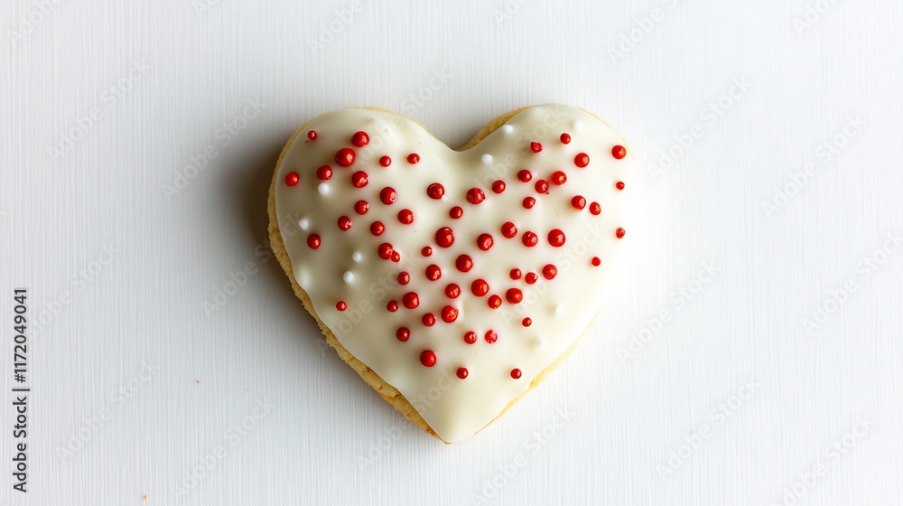 Delicious Heart-Shaped Cookie with White Icing and Red Sprinkles Delicious Heart-Shaped Cookie with White Icing and Red Sprinkles
