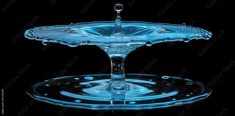 Stunning Water Drop Collision: A Symphony of Blue Ripples and Perfect Symmetry