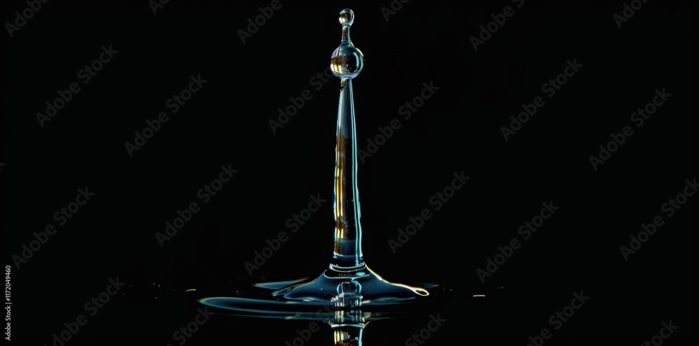 Stunning Water Drop Photography: A Captivating Macro Image of a Single Water Droplet Impacting a Surface, Creating an Intriguing Splash and Reflection