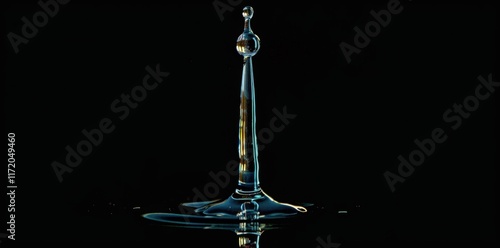 Obraz na płótnie Stunning Water Drop Photography: A Captivating Macro Image of a Single Water Droplet Impacting a Surface, Creating an Intriguing Splash and Reflection w salonie