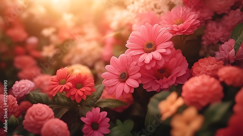 Wallpaper Mural Sunlit pink and orange flowers. Torontodigital.ca