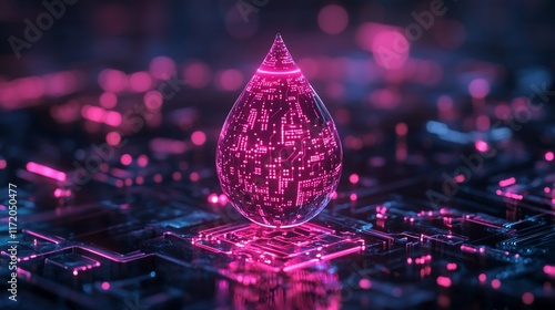 Futuristic digital drop on circuit board.