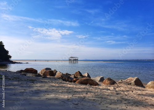 Cherating beach pahang, Malaysia ,beautiful beach suitable for camping ,swimming and picnic. blue sky background 