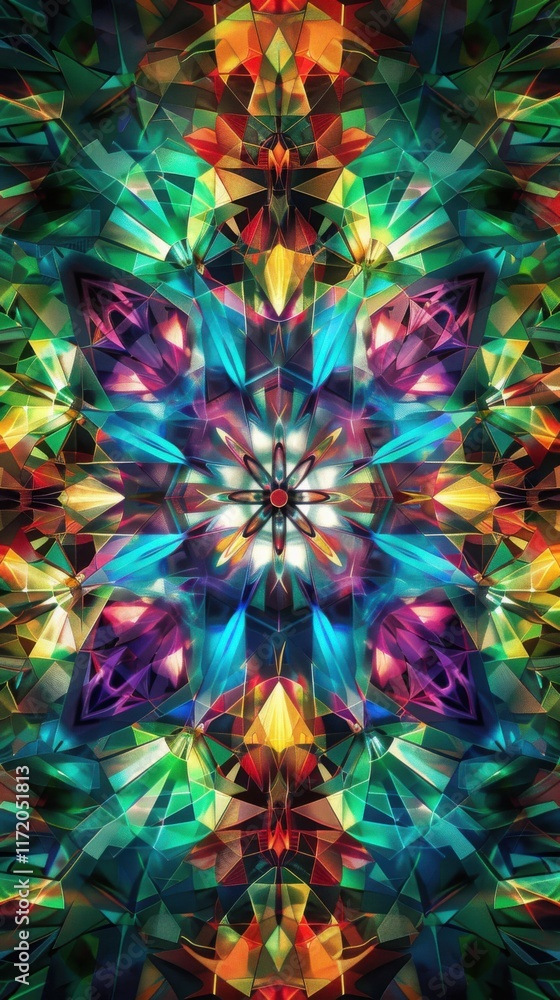 Kaleidoscopic Jewel Gemstone Abstract Art: Vibrant Colorful Symmetrical Pattern Design