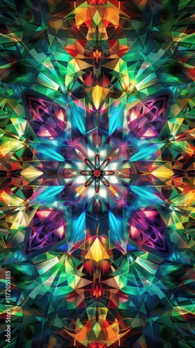 Obraz na płótnie Kaleidoscopic Jewel Gemstone Abstract Art: Vibrant Colorful Symmetrical Pattern Design w salonie