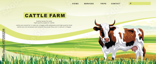 cattle farm landing page template vector illustration