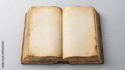 Old open book mockup on white background