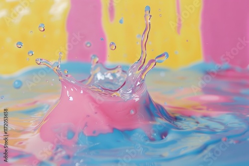 Vibrant Pastel Liquid Splash: A Symphony of Pink, Blue, and Yellow Hues