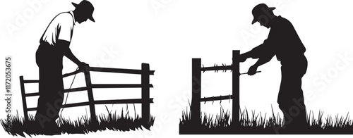 Silhouette of a farmer mending a fence vector silhouette