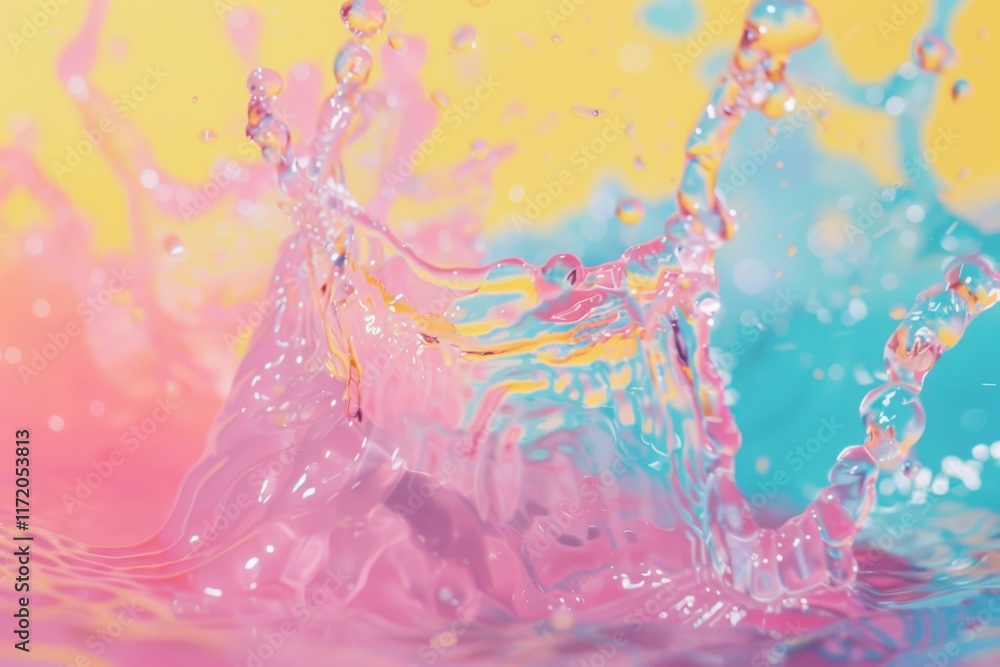 Pastel Pink and Blue Water Splash: A Dreamy Abstract Image of Vibrant Liquid Droplets