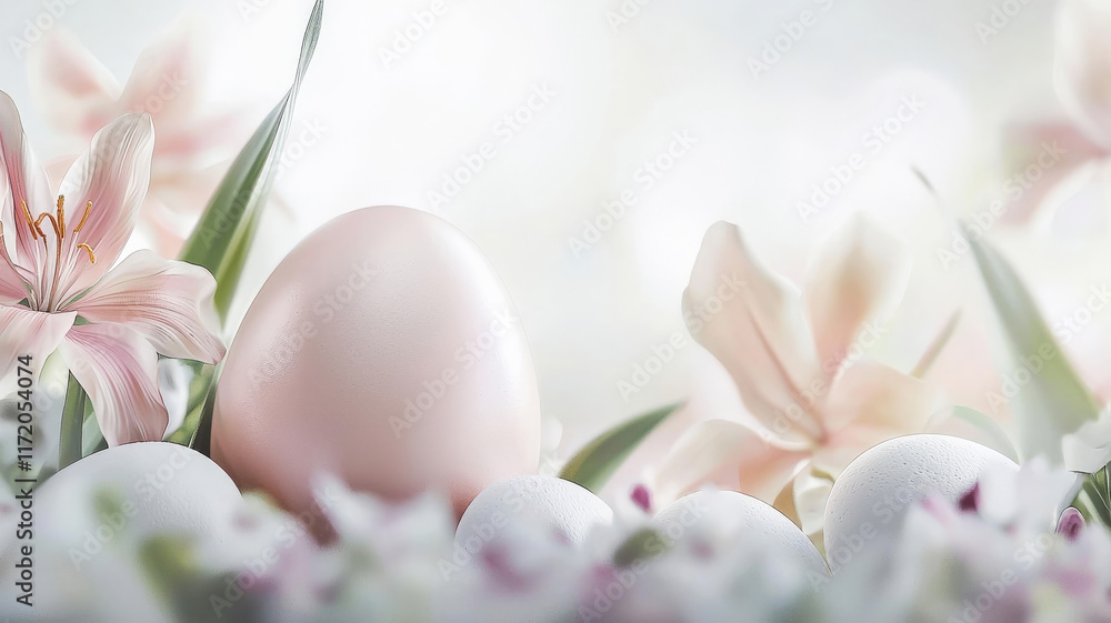 A floral Easter card with a soft, elegant design featuring delicate flowers and pastel tones. A large blank area in the center provides space for personalized messages, creating a heartfelt holiday A floral Easter card with a soft, elegant design featuring delicate flowers and pastel tones. A large blank area in the center provides space for personalized messages, creating a heartfelt holiday
