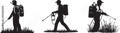 Silhouette of a farmer spraying crops with pesticide vector silhouette