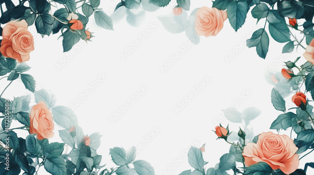 Fototapeta premium Elegant wedding invitation card background vector. Minimal hand painted watercolor botanical flowers texture template background. Design for wedding, vip cover, poster, rsvp moderncard.Valentine's Day