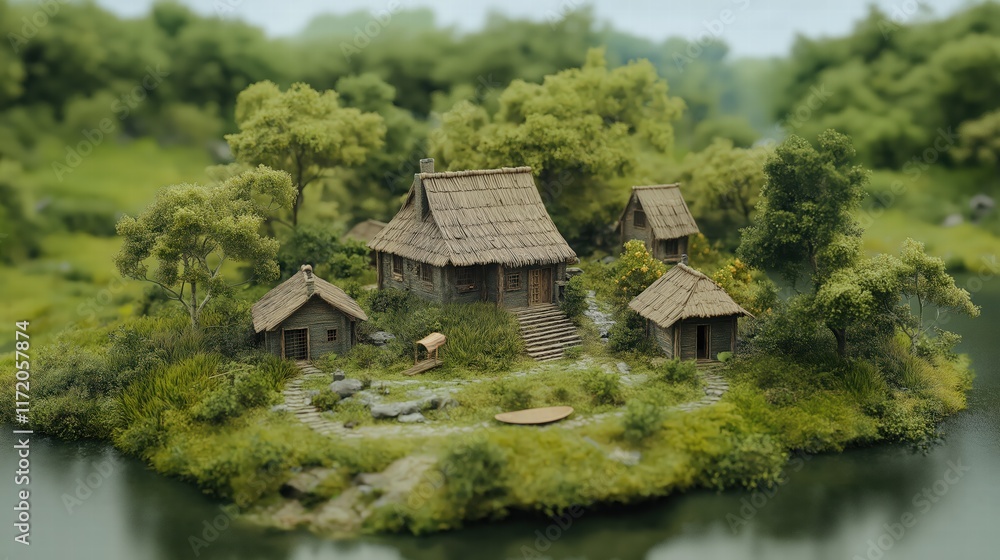 Serene Miniature Rustic House in Nature Serene Miniature Rustic House in Nature