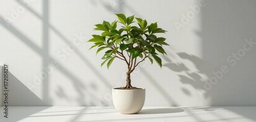 otted plant in a vase on the table near the window photo