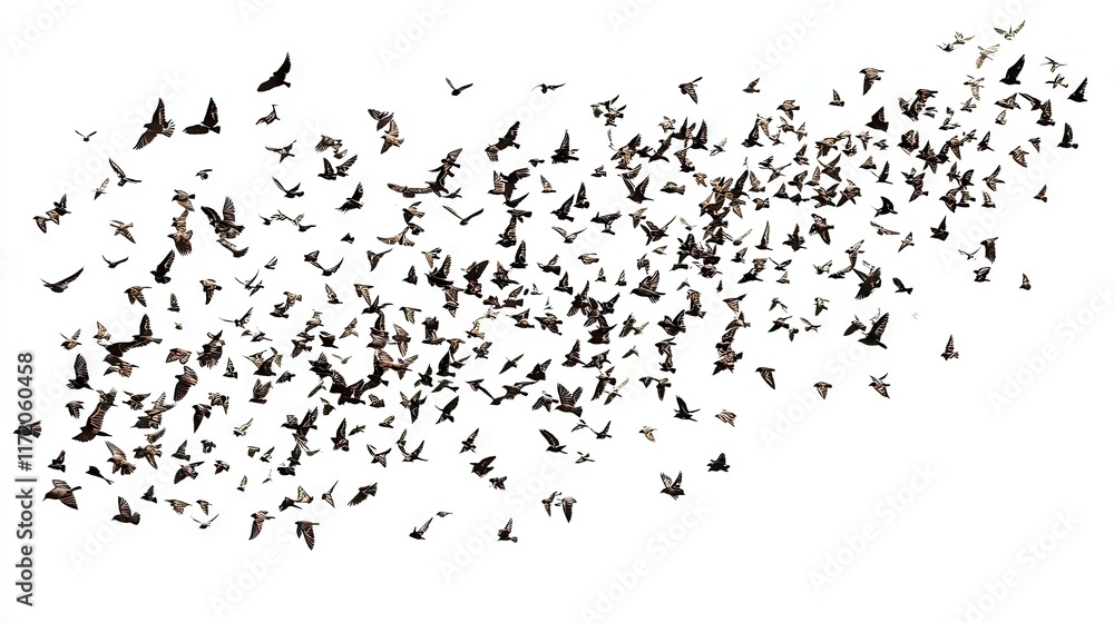 A large flock of birds in flight, creating a dynamic and lively scene. A large flock of birds in flight, creating a dynamic and lively scene.