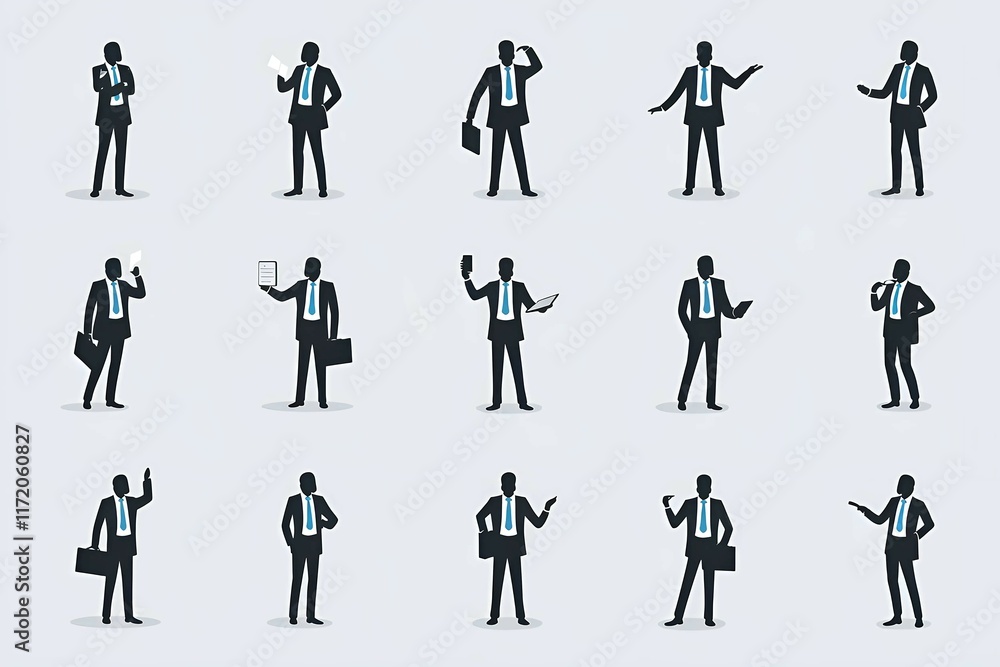 businessman icons in a group pattern with formal poses on white background for corporate design businessman icons in a group pattern with formal poses on white background for corporate design