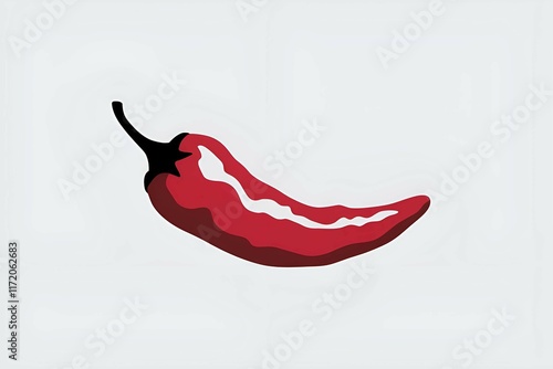 single red chili pepper in a minimalist design on a white background for spicy food concepts