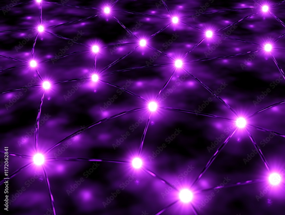Fototapeta premium Abstract Purple Network of Glowing Nodes and Connections