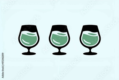 wine glasses silhouettes in a simple row design showcasing elegance and minimalism for artistic decoration photo