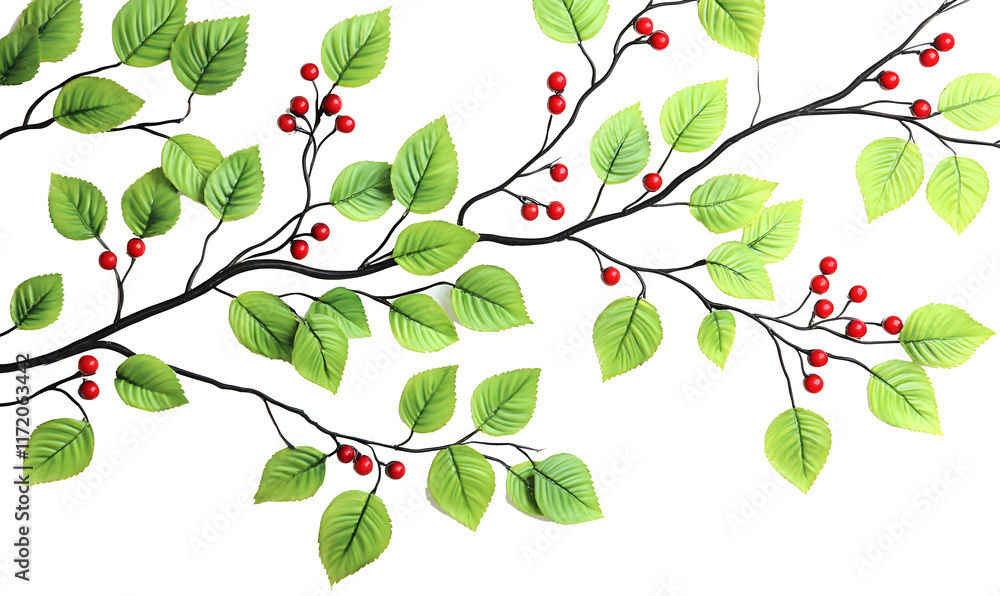 Lush green branch with red berries. Lush green branch with red berries.