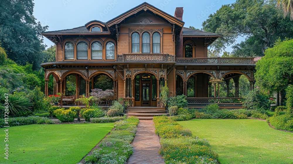 Fototapeta premium Grand Victorian Mansion on a Lush Green Lawn