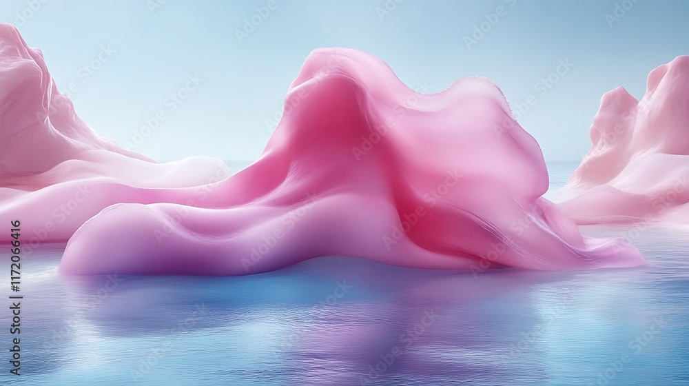 Abstract pink fabric forms reflected in water. Abstract pink fabric forms reflected in water.