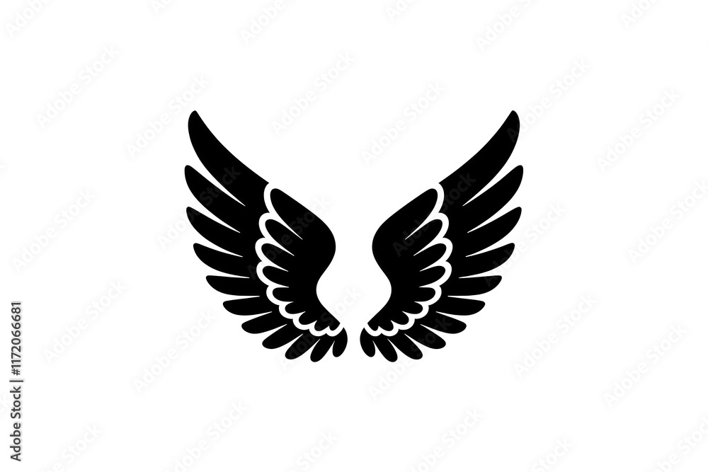 Obraz premium Black Wing Silhouette with Detailed Feathers on a White Background