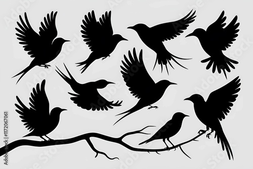 silhouettes of birds in flight showing elegance and freedom in a creative and artistic illustration   photo