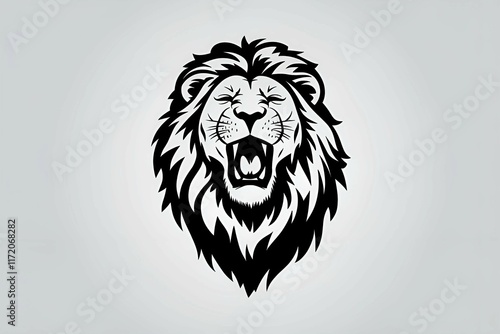 bold and fierce black lion head design on a white background photo