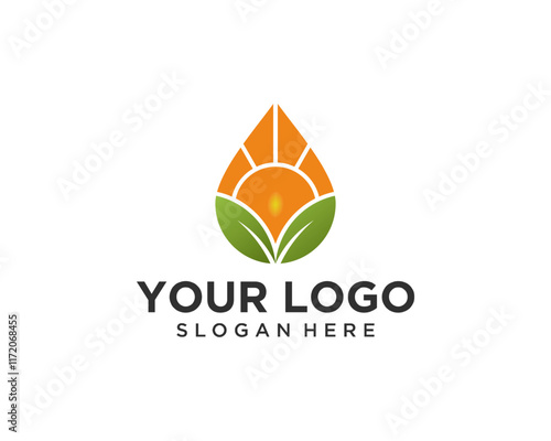 Water drop sun leaf logo