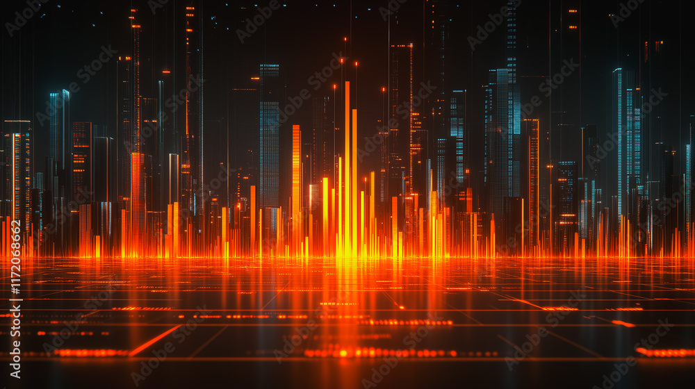 Neon Cityscape: A mesmerizing digital illustration of a glowing cityscape, where towering skyscrapers pierce the night sky with vibrant neon lights. Neon Cityscape: A mesmerizing digital illustration of a glowing cityscape, where towering skyscrapers pierce the night sky with vibrant neon lights.