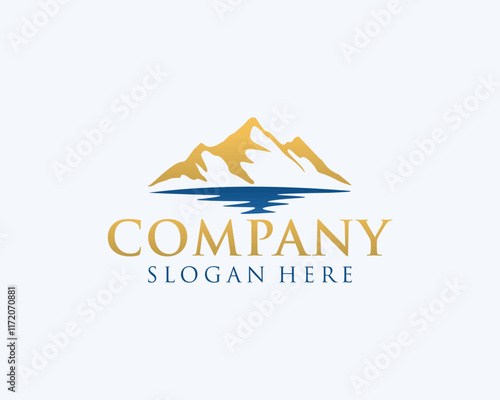 Minimalist mountain and lake logo