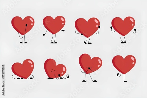 playful red hearts with arms and legs, perfect for Valentine’s Day themes and love-inspired designs, showcasing a cute and fun style