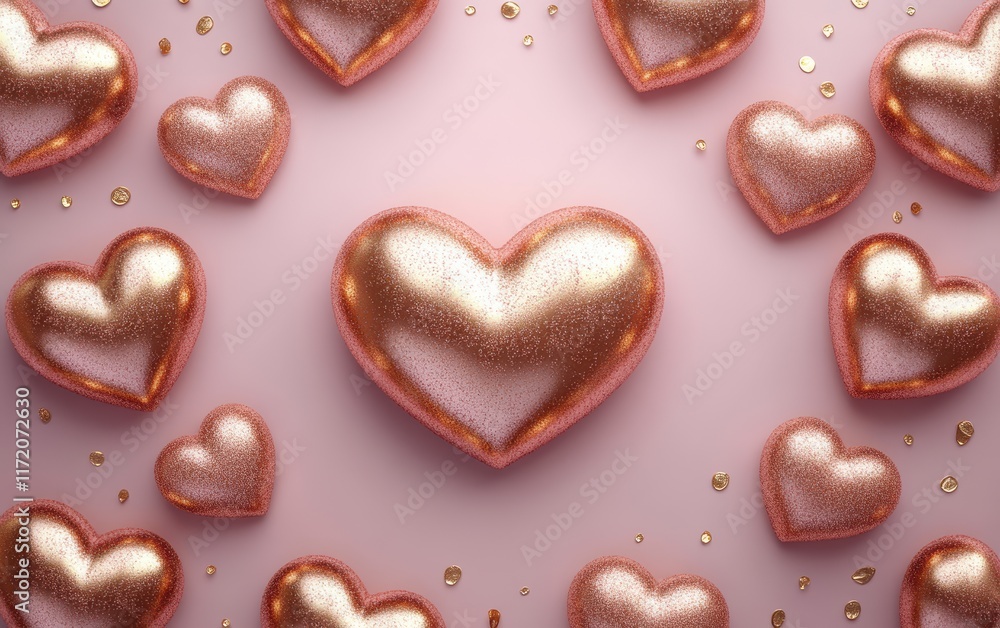 A circle of hearts adorned with shimmering gold confetti, symbolizing love and celebration for Valentine's Day. A circle of hearts adorned with shimmering gold confetti, symbolizing love and celebration for Valentine's Day.