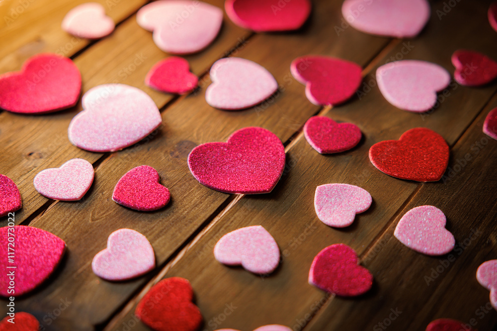 Fototapeta premium Small cutout hearts like those used at Valentines Day