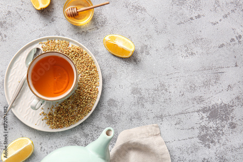 Cup of hot buckwheat tea wi...