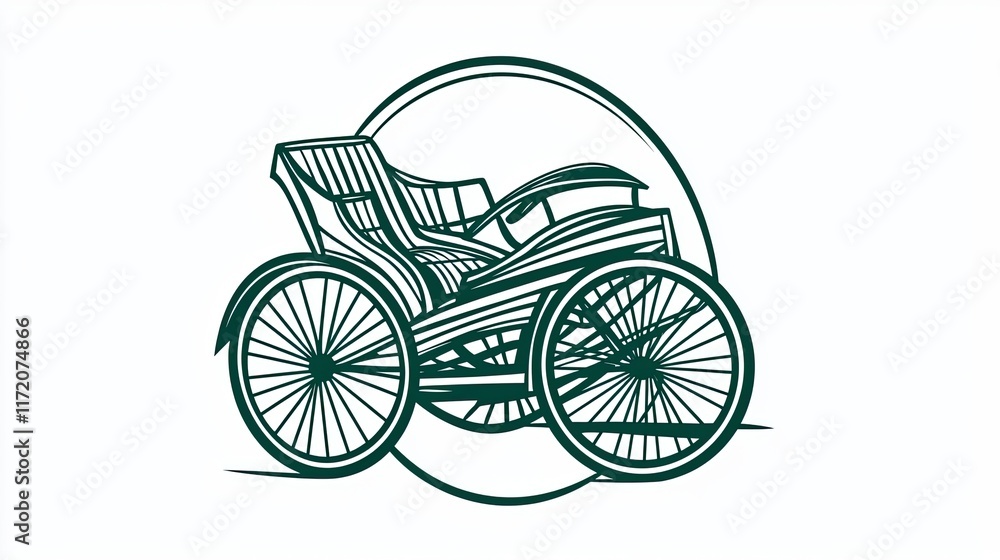 Fototapeta premium A vintage-style illustration of a rickshaw emphasizing its design and structure.