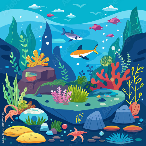 Vibrant Underwater Scene: A Colorful Ocean Floor Illustration 