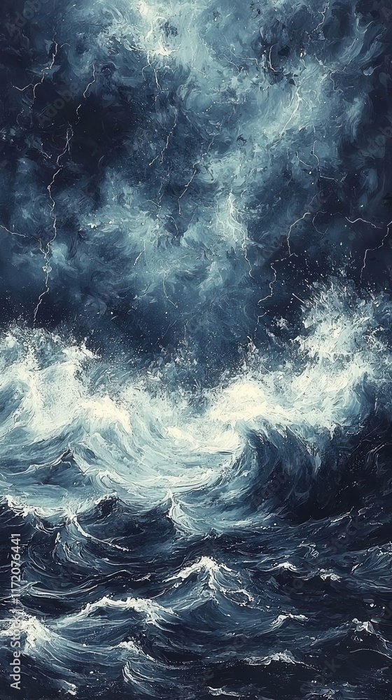 A dramatic cliffside overlooking the ocean during a storm, with waves crashing against the rocks below. The dark sky is illuminated by flashes of lightning, creating a powerful and awe-inspiring A dramatic cliffside overlooking the ocean during a storm, with waves crashing against the rocks below. The dark sky is illuminated by flashes of lightning, creating a powerful and awe-inspiring