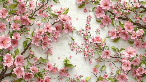 HD seamless cherry blossom design with vibrant 3D flowers and elegant branches for a serene wallpaper look. 