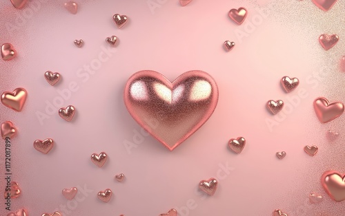 A central heart-shaped object stands out amidst a vibrant collage of various heart designs adorning the wall, symbolizing love and affection.