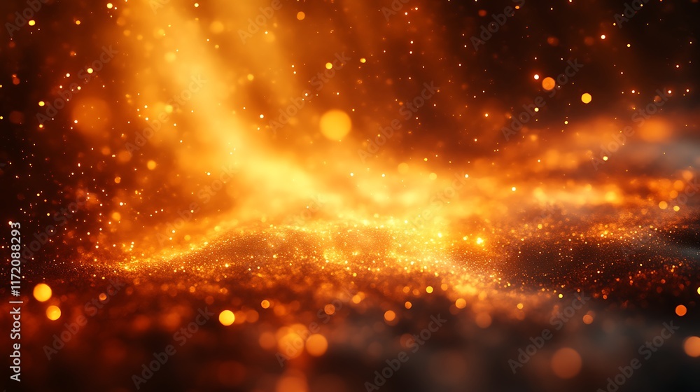 Fototapeta premium Glowing orange particles and smoke abstract background.