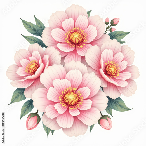 Pink Peonies Floral Bouquet Illustration - Botanical illustration