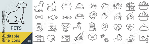 線の編集ができるペットに関するアイコンセット（アウトライン化していない）
