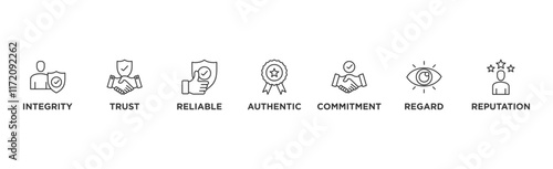 Credibility banner web icon vector illustration concept with icon of integrity, trust, reliable, authentic, commitment, regard, and reputation