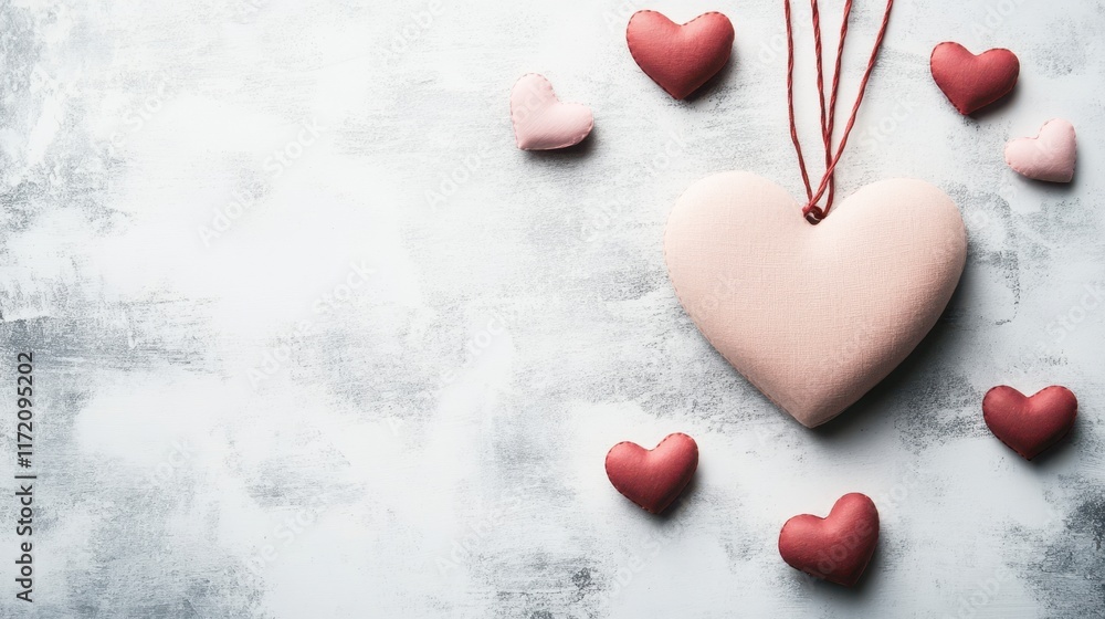 A collection of vibrant hearts arranged on a table, delicately intertwined with a striking red string, symbolizing love and connection. A collection of vibrant hearts arranged on a table, delicately intertwined with a striking red string, symbolizing love and connection.