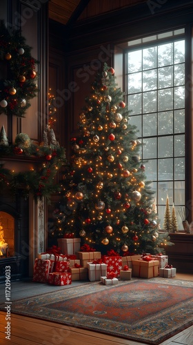 Wallpaper Mural Cozy Christmas Living Room with Glowing Tree
 Torontodigital.ca