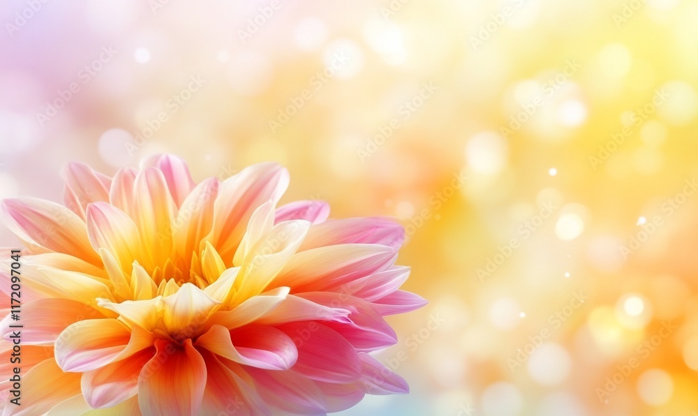 Fototapeta premium Peach and pink dahlia flower on bokeh background.